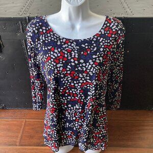 Alfani 3/4 Sleeve Layered Red White Royal Blue Print Blouse X Large